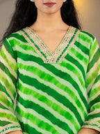 Yufta Green Georgette Lehriya Kurta