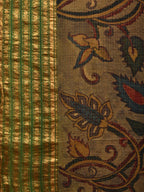 Green Kalamkari Hand Painted Gadwal Silk Handloom Saree with Floral Design - Global Threads