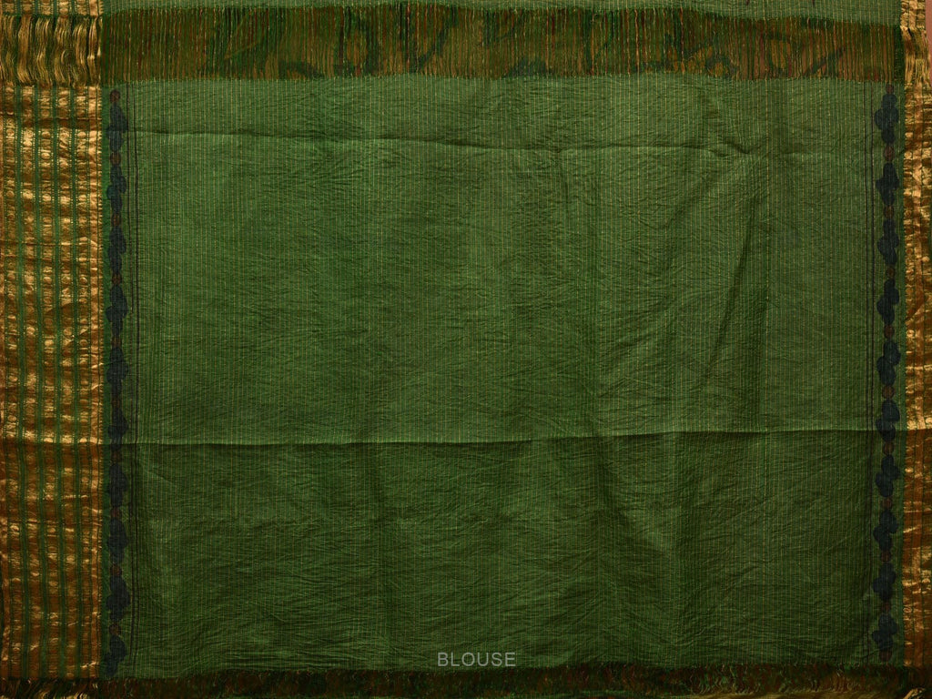 Green Kalamkari Hand Painted Gadwal Silk Handloom Saree with Floral Design - Global Threads