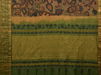 Green Kalamkari Hand Painted Gadwal Silk Handloom Saree with Floral Design - Global Threads