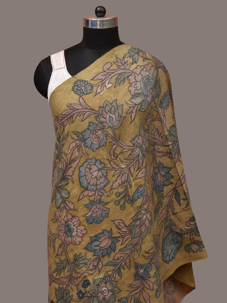 Green Kalamkari Hand Painted Woolen Handloom Dupatta with Floral Design - Global Threads