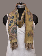 Green Kalamkari Hand Painted Woolen Handloom Dupatta with Floral Design - Global Threads
