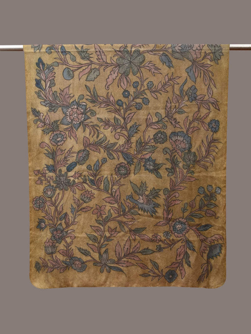 Green Kalamkari Hand Painted Woolen Handloom Dupatta with Floral Design - Global Threads