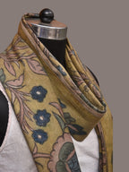 Green Kalamkari Hand Painted Woolen Handloom Dupatta with Floral Design - Global Threads