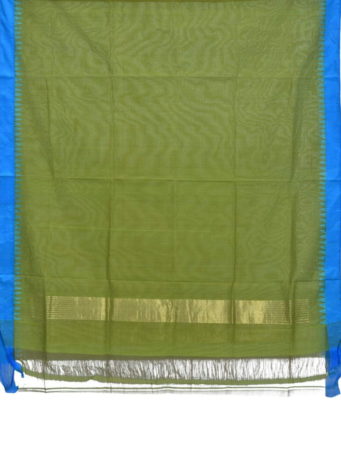 Green Khadi Cotton Handloom Dupatta with Silk Temple Border - Global Threads