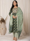 Yufta Green Paisley Pure Cotton Straight Kurta And Trouser With Dupatta Set