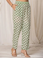 Yufta Green Paisley Pure Cotton Straight Kurta And Trouser With Dupatta Set