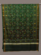 Green Pochampally Ikat Silk Handloom Dupatta with Grill Design - Global Threads