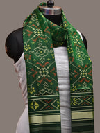 Green Pochampally Ikat Silk Handloom Dupatta with Grill Design - Global Threads