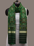 Green Pochampally Ikat Silk Handloom Dupatta with Grill Design - Global Threads