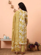 Yufta Green Pure Cotton Ethnic Motifs Straight Kurta Pant Set