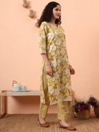 Yufta Green Pure Cotton Ethnic Motifs Straight Kurta Pant Set