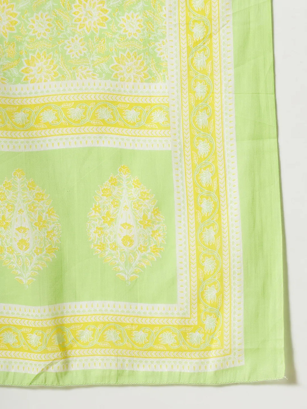 Yufta Green Pure Cotton Floral PrintThreadWork Kurta Dupatta Pant Set