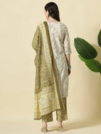 Yufta Green Pure Cotton Paisley Thread Work Kurta Dupatta Pant Set - Distacart