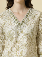 Yufta Green Pure Cotton Paisley Thread Work Kurta Dupatta Pant Set - Distacart