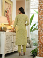 Yufta Green Pure Cotton Thread Work Sequins Work Kurta Dupatta Pant Set - Distacart