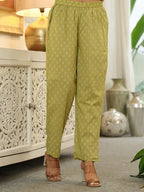 Yufta Green Pure Cotton Thread Work Sequins Work Kurta Dupatta Pant Set - Distacart