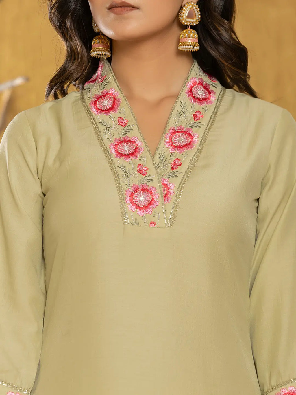 Yufta Green Silk Blend Pakistani Style Kurta Dupatta Set