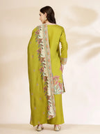 Yufta Green Silk Straight Kurta With Palazzo Dupatta Set - Distacart