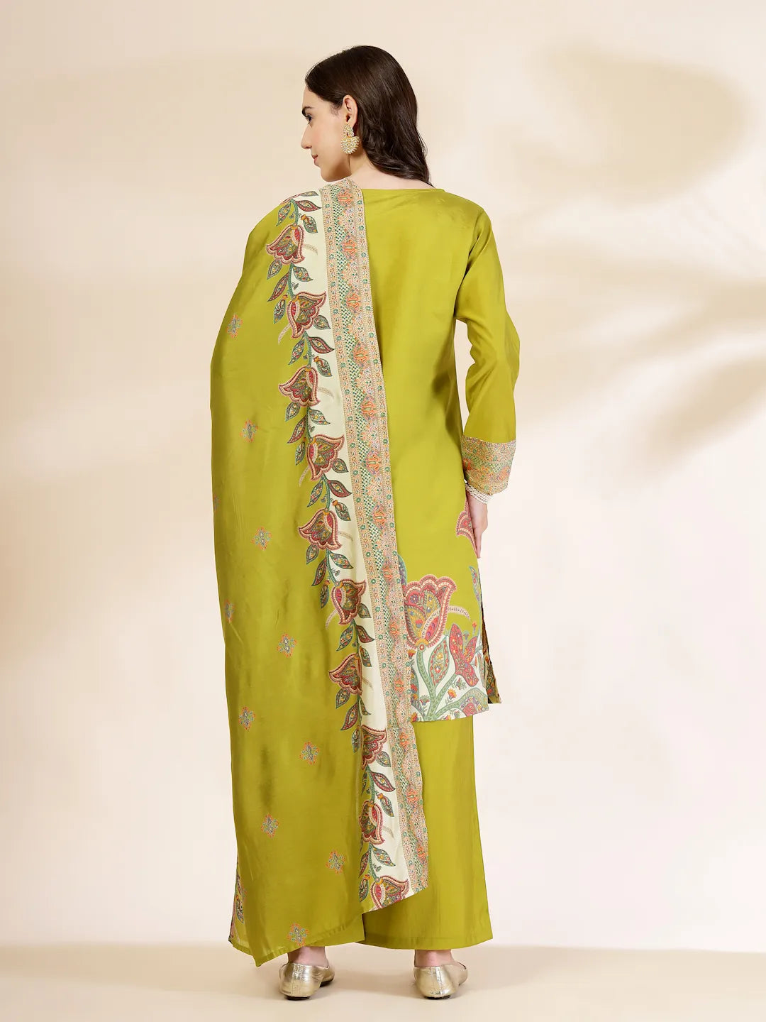 Yufta Green Silk Straight Kurta With Palazzo Dupatta Set - Distacart