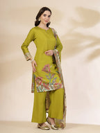 Yufta Green Silk Straight Kurta With Palazzo Dupatta Set - Distacart