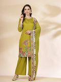 Yufta Green Silk Straight Kurta With Palazzo Dupatta Set - Distacart