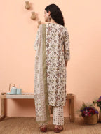 Yufta Green Straight Thared Work Kurta Trouser Dupatta Set - Distacart