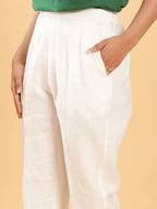 BohoJazz Green Fitted Top with Off-White Trousers Co-ord Set - Distacart