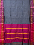 Grey and Pink Narayanpet Silk Handloom Plain Saree with Border Design No Blouse - Global Threads