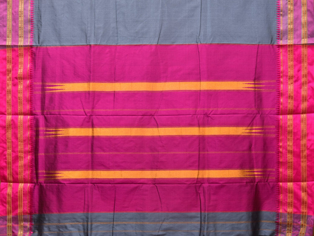 Grey and Pink Narayanpet Silk Handloom Plain Saree with Border Design No Blouse - Global Threads