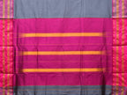 Grey and Pink Narayanpet Silk Handloom Plain Saree with Border Design No Blouse - Global Threads