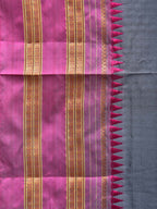 Grey and Pink Narayanpet Silk Handloom Plain Saree with Border Design No Blouse - Global Threads