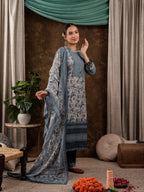 Yufta Grey Cotton Schiffli Kurta Dupatta Set With Lace Detailing
