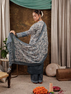 Yufta Grey Cotton Schiffli Kurta Dupatta Set With Lace Detailing