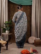Yufta Grey Cotton Schiffli Kurta Dupatta Set With Lace Detailing