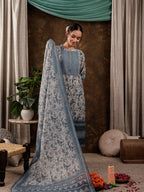 Yufta Grey Cotton Schiffli Kurta Dupatta Set With Lace Detailing