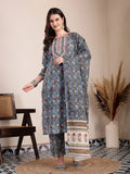 Yufta Grey Cotton Straight Kurta Dupatta Pant Set