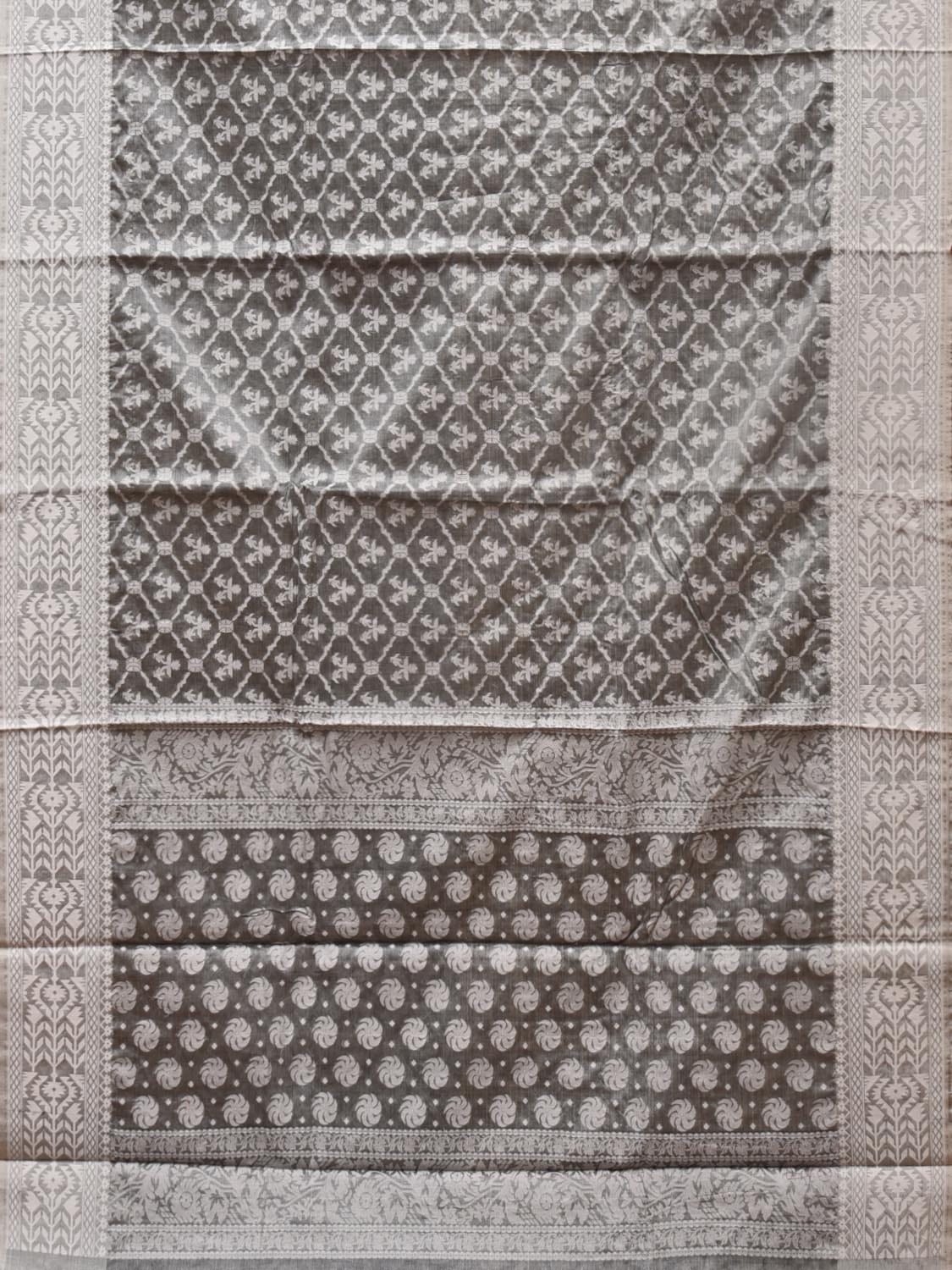 Grey Cut Work Tussar Cotton Saree with All Over Jamdani Style Design - Global Threads