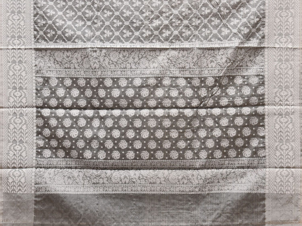 Grey Cut Work Tussar Cotton Saree with All Over Jamdani Style Design - Global Threads