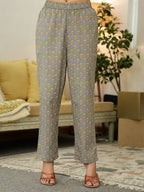 Yufta Grey Floral Print ALine Kurta Trouser Dupatta Set