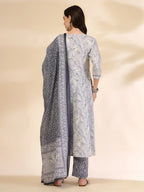 Yufta Grey Pure Cotton Anarkali Dupatta Pant Set - Distacart