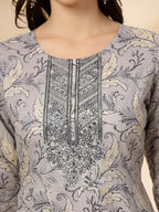 Yufta Grey Pure Cotton Anarkali Dupatta Pant Set - Distacart