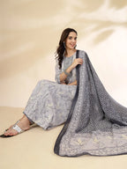 Yufta Grey Pure Cotton Anarkali Dupatta Pant Set - Distacart