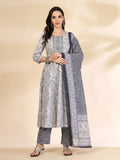 Yufta Grey Pure Cotton Anarkali Dupatta Pant Set - Distacart