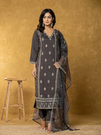 Yufta Grey Silk Kurta Dupatta Pant Set - Distacart