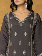 Yufta Grey Silk Kurta Dupatta Pant Set - Distacart