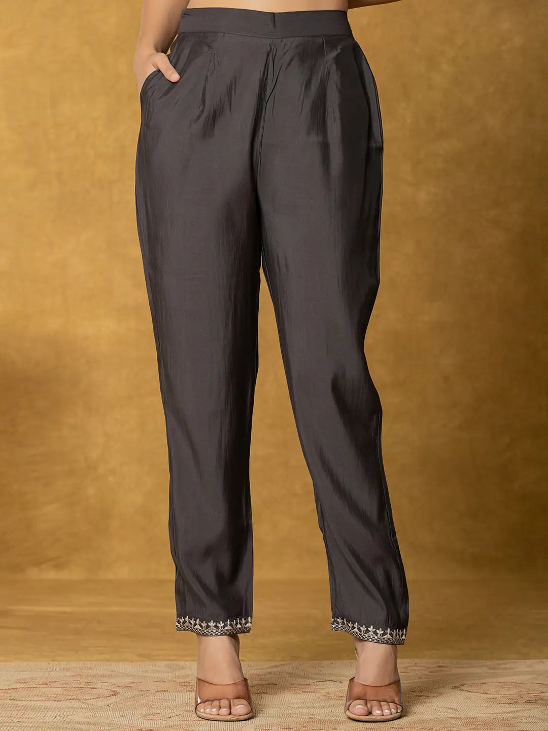 Yufta Grey Silk Kurta Dupatta Pant Set - Distacart