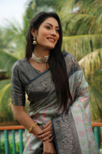 Anaita Grey Woven Design Pure Kanjivaram Soft Satin Silk Saree With Blouse - Distacart