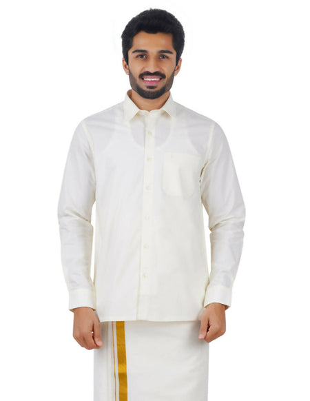 Ramraj Cotton Mens Cotton Light Cream Colour Full Sleeve Shirt