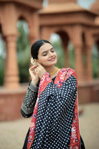 Vastranavya Navaratri Collection Myra Silk Lehenga & Blouse With Maslin Crochet Printed Dupatta Set - Black